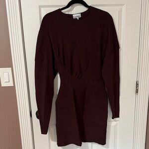 Ganni Wine Long-Sleeve Knit Dress